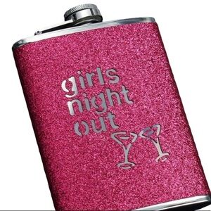 Girls Night Out Rose Pink Glitter Stainless Steel Pocket Flask 240ml Portable
